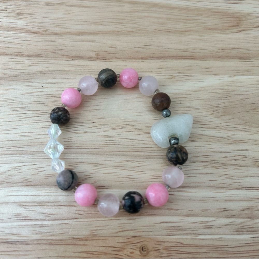Handmade Pink Gemstone Children’s Bracelet – Rose Quartz & Rhodonite Beads
